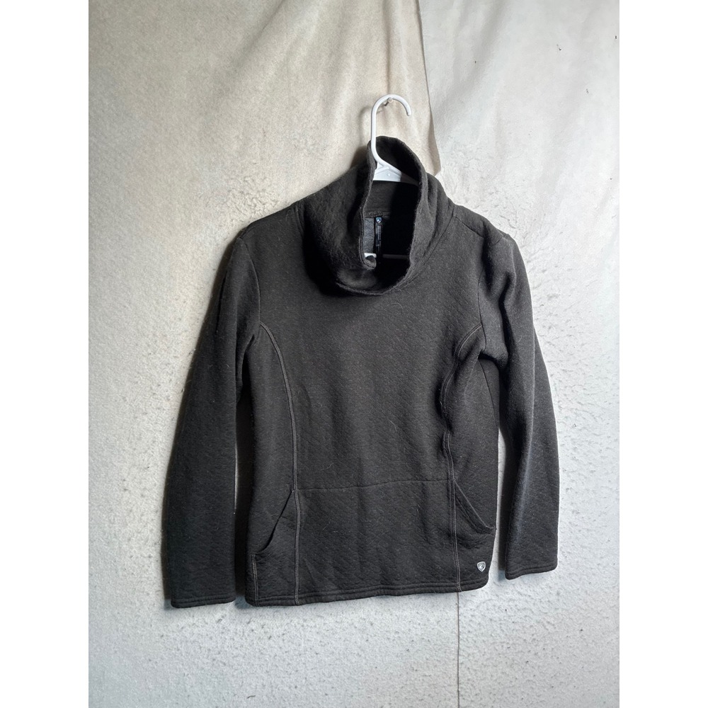 Kuhl Lea Pullover Cowl Neck Quilted Merino Wool Blend Sweater Charcoal Gray M